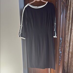 Talbots Black Sheath Dress with 3/4 Cuffed Sleeves and Crew Neck for Work
